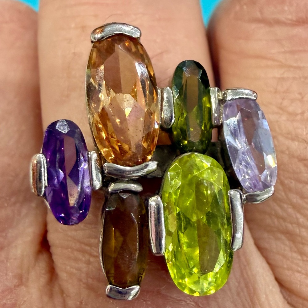 Elegant Multi-Stone Silver Ring